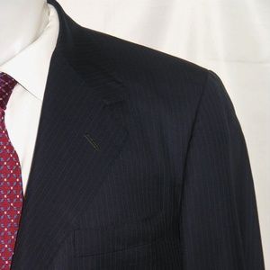 Oxxford Clothes Super 150 Bespoke Navy Blue Three Button Suit Jacket 42R
